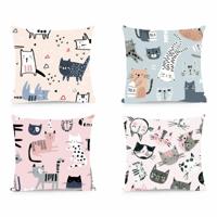 Kussen DKD Home Decor Polyester Multicolour Microvezel Katten (40 x 10 x 40 cm) (4 Stuks) - thumbnail