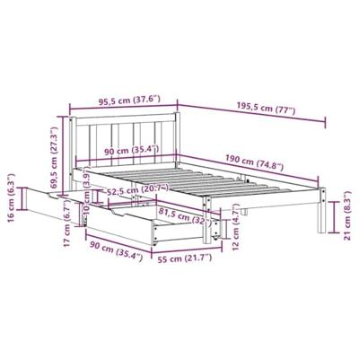 Bedframe zonder matras massief grenenhout wit 90x190 cm