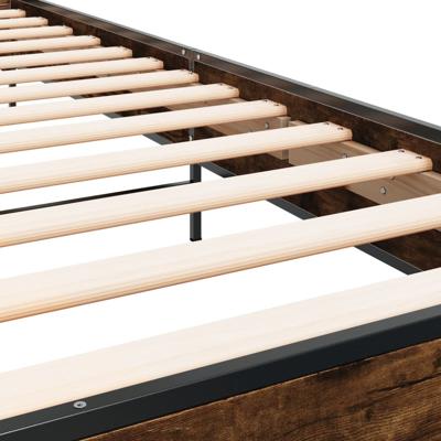 Bedframe bewerkt hout metaal gerookt eikenkleurig 140x200 cm - thumbnail