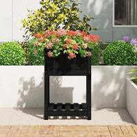 Plantenbak met schap 54x54x81 cm massief grenenhout zwart - thumbnail