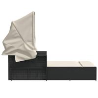 Ligbed 2-persoons met luifel en kussens poly rattan zwart - thumbnail