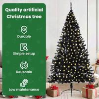 VidaXL Kunstmatig voorverlicht kerstboom met 300 led zwart 180 cm pvc - thumbnail