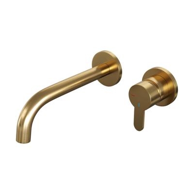 Brauer Gold Edition Inbouw Wastafelmengkraan met Gebogen Uitloop en Rozetten Model D1 Goud Geborsteld PVD