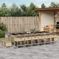 17-delige Tuinset met kussens poly rattan gemengd beige - thumbnail