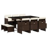 11-delige Tuinset met kussens poly rattan bruin - thumbnail