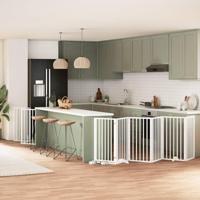 Hondenhek inklapbaar met deur 12 panelen 600cm populierhout wit - thumbnail