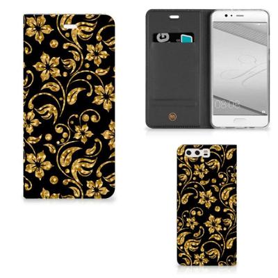 Huawei P10 Plus Smart Cover Gouden Bloemen Huawei P10 Plus Smart Cover Gouden Bloemen