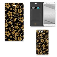 Huawei P10 Plus Smart Cover Gouden Bloemen - thumbnail