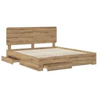 Bedframe met hoofdeinde Artisan Eiken 180 x 200 cm Bewerkt hout - thumbnail