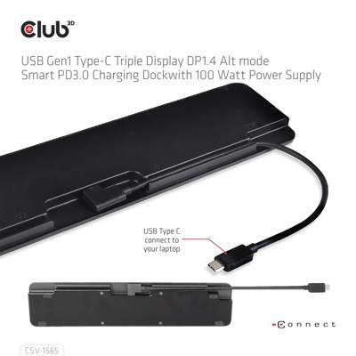 CLUB3D USB Gen1 Type-C Triple Display DP1.4 Alt mode Smart PD3.0 Charging Dock with 100 Watt Power S CLUB3D USB Gen1 Type-C Triple Display DP1.4 Alt mode Smart PD3.0 Charging Dock with 100 Watt Power S