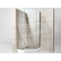 BWS Douchecabine Vijfhoek Frame 100x200 cm 8 mm NANO Glas Mat Zwart Raster - thumbnail