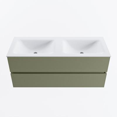 MONDIAZ VICA 120cm badmeubel onderkast Army 2 lades. Wastafel CLOUD dubbel 2 kraangaten, kleur Talc.