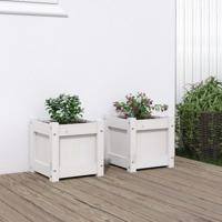 VidaXL Plantenbakken 2 st cm massief grenenhout wit - thumbnail
