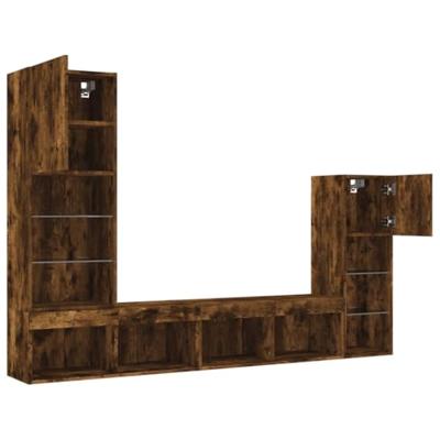 8-delige tv-wandmeubelset met LED bewerkt hout gerookt eiken