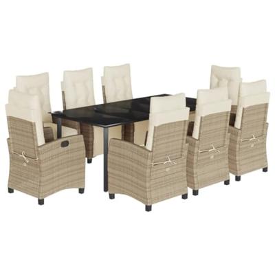 9-delige Tuinset met kussens poly rattan beige