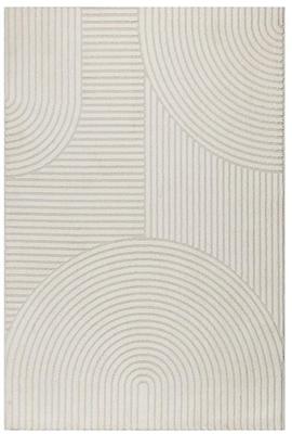 Vloerkleed Elio Japandi - Moderne Halve Cirkel en Verfijnd Streepmotief Crème-140 x 200 cm