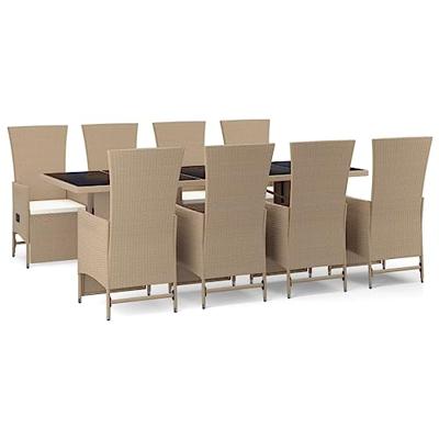 9-delige Tuinset met kussens poly rattan beige