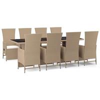 9-delige Tuinset met kussens poly rattan beige - thumbnail