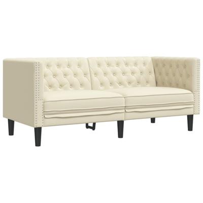 3-delige Loungeset Chesterfield-stijl kunstleer crèmekleurig - thumbnail