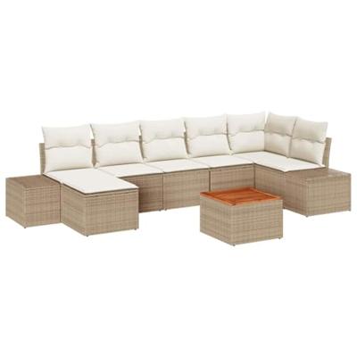 Tuinbankenset met kussen 8 pcs Beige poly rattan