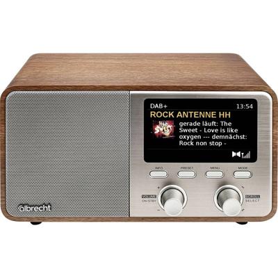 Albrecht DR 760 Radio DAB+, VHF (FM) DAB+, AUX, Bluetooth Behuizing van echt hout, Incl. luidspreker Hout, Bruin, Zilver