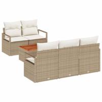 Tuinbankenset met kussen 6 pcs Beige poly rattan - thumbnail
