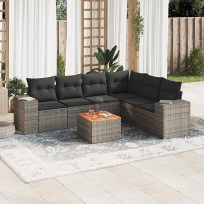7-delige Loungeset met kussens poly rattan grijs