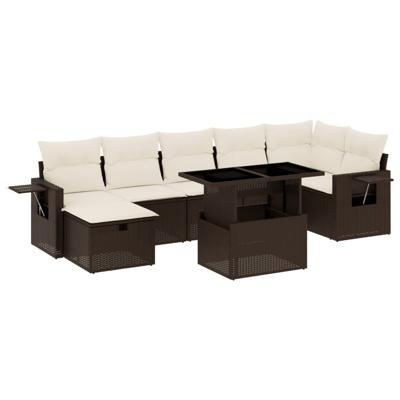 8-delige Loungeset met kussens poly rattan bruin