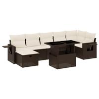 8-delige Loungeset met kussens poly rattan bruin - thumbnail
