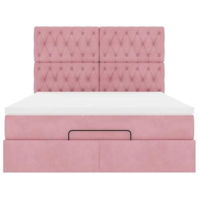Ottoman bed met matrassen 140x200cm fluweel roze