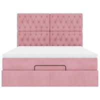 Ottoman bed met matrassen 140x200cm fluweel roze - thumbnail