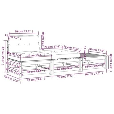 3-delige Loungeset met kussens massief grenenhout wit