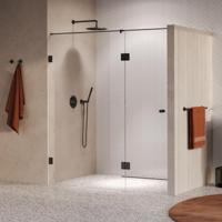 Brauer Void - Carving Nisdeur - 2-Delig - Helder Glas - 180 x 200 cm - Omkeerbaar - met Draaideur 70 cm - Aan Glas - incl. Glascoating - PVD Gunmetal Geborsteld - thumbnail