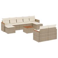 10-delige Loungeset met kussens poly rattan beige - thumbnail