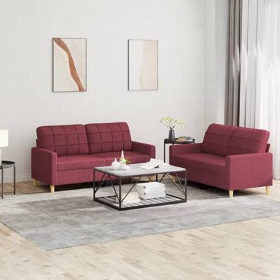 3-delige Loungeset met kussens stof wijnrood - thumbnail