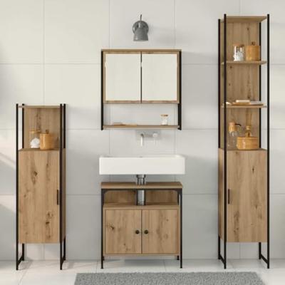 Badkamermeubelset 4 pcs artisanaal eikenkleurig Bewerkt hout