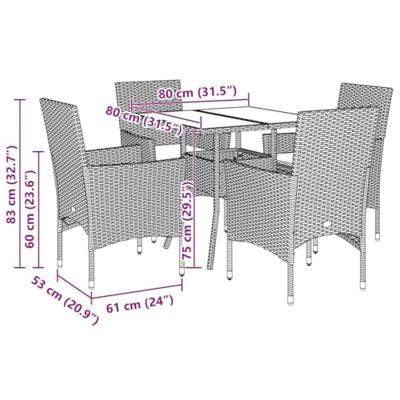 5-delige Loungeset met kussens poly rattan en acaciahout grijs