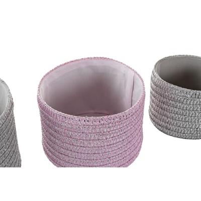 Veelzijdige mand DKD Home Decor Grijs Roze Polypropyleen 27 x 27 x 17 cm 4 Kg 3 Onderdelen (3 Stuks)