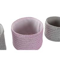 Veelzijdige mand DKD Home Decor Grijs Roze Polypropyleen 27 x 27 x 17 cm 4 Kg 3 Onderdelen (3 Stuks) - thumbnail