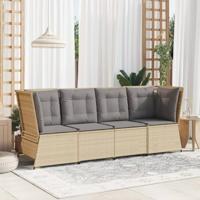 Tuinhoekbank met kussens poly rattan beige - thumbnail