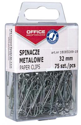 OFFICE products papierklemmen, 32 mm, metaal, plastic ophangdoosje van 75 stuks
