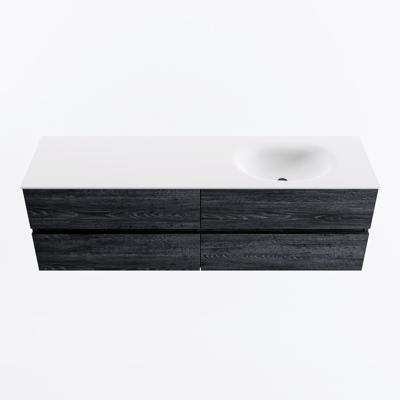 MONDIAZ VICA 160cm badmeubel onderkast Antracite 4 lades. Wastafel MOON rechts zonder kraangat, kleur Talc.
