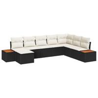 Tuinbankenset met kussen 8 pcs Zwart Poly riet - thumbnail