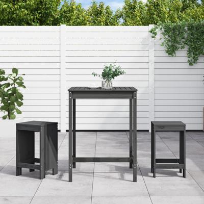 3-delige Tuinbarset massief grenenhout grijs - thumbnail
