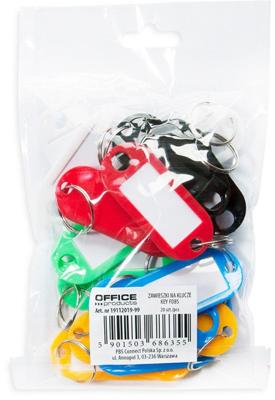 OFFICE products sleutelhanger, geassorteerde kleuren, plastic ophangzakje van 20 stuks