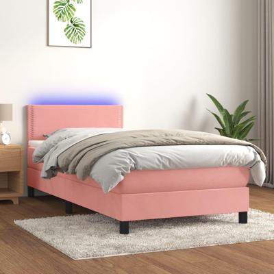 Boxspring met matras en LED fluweel roze 100x200 cm