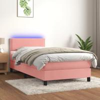 Boxspring met matras en LED fluweel roze 100x200 cm - thumbnail