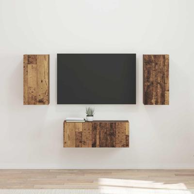 Tv-meubelset Wandgemonteerd 6 pcs Oudhout Bewerkt hout