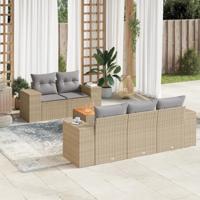 6-delige Loungeset met kussens poly rattan beige - thumbnail
