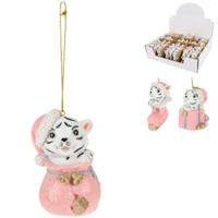 Hanger kerst tijger roze 7 cm 3 assorti | 24 stuks - thumbnail